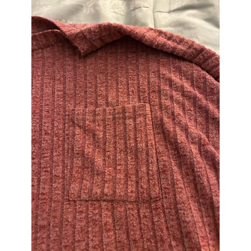 Womens 2 Piece Ribbed Knit Lounge Set Dusty Pink Relaxed Tee Shorts Pajamas XL - Picture 7 of 7